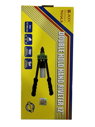 Image of Jon Bhandari Tools 12 inch (300mm) Heavy-Duty Hand Riveter | Manual Rivet Gun with 3 Nosepieces (3.2mm, 4mm, 4.8mm) & Spent Rivet Collection Bottle | Double Grip Design for Metal, Plastic & DIY Use