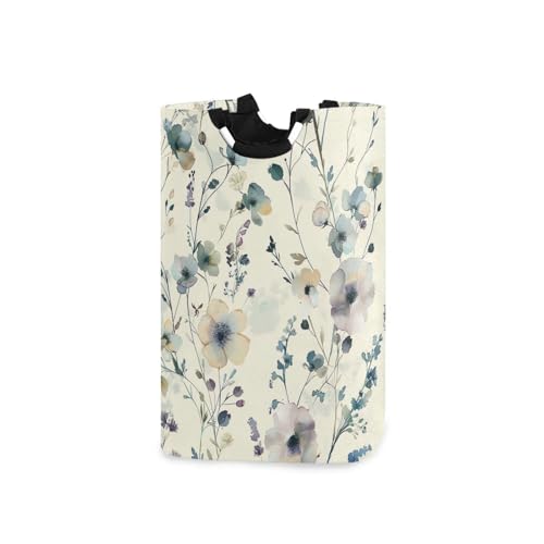 Jihqo Laundry Hamper Basket Watercolor Wildflowers Collapsible Nursery Storage Bin Waterproof Clothing Baskets for Home Bedroom Bathroom Washing Room
