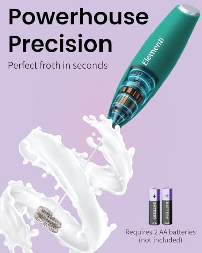 Image of Elementi Milk Frother Wand - Easy to Use Handheld Electric Stirrer for Powder Drinks, Durable & Powerful Coffee Whisk & Protein Powder Mixer Wand, Hand Frother, Coffee Stirrers Electric (Emerald)