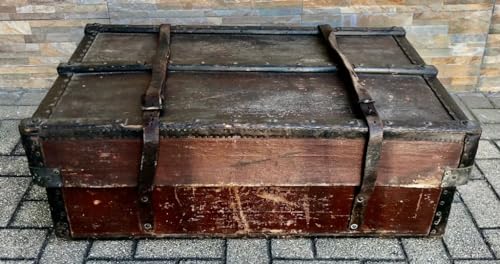  ALE E COMMERCE Baule Valigia da Viaggio Antico in Pelle e Legno