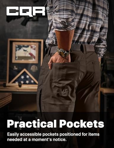 Image of CQR Men's Flex Stretch Tactical Pants, Water Resistant Ripstop Cargo Pants, Lightweight EDC Outdoor Work Hiking Pants