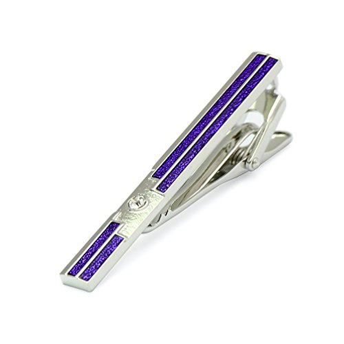 ENVIDIA Classical Enamel Crystal Tie Clip Wedding Party Gifts with Box(Purple)