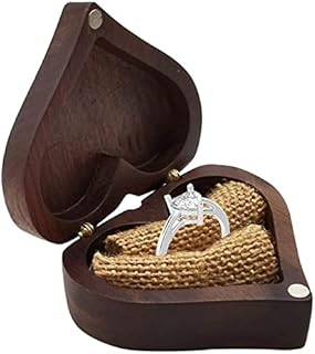 Wooden Ring Box, Jewelry Box Heart Shape Ring Holder Case Ring Box with Cushion for Wedding Proposal Engagement