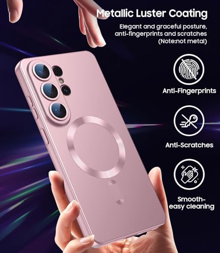 Image of DIZORO Samsung S26 Ultra Case, Compatible with Mag Safe Back Cover, Matte Luxury Metallic Luster Flexible TPU Wireless Charging Shockproof Case with Camera Protector Lens (Pink)