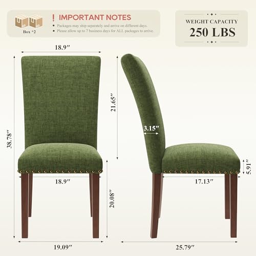 Image of COLAMY Upholstered Parsons Dining Chairs Set of 4, Fabric Dining Room Kitchen Side Chair with Nailhead Trim and Wood Legs - Green