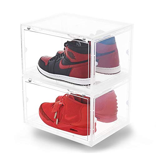 ONCCI Lot de 2 boîtes à chaussures empilables en plastique avec porte transparente HD 4 côtés pour chaussures 36 x 28 x 22 cm