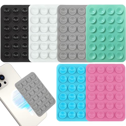 UEIOAVL Socles de téléphone portable pour automobile, Support de téléphone portable antidérapant à ventouse en silicone 6 pièces (bleu ciel, rose, noir, vert lac, blanc, gris clair)