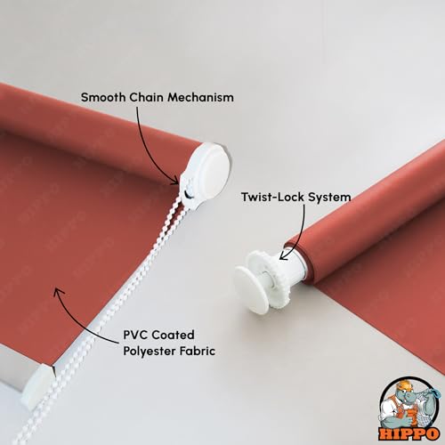 Image of HIPPO No Drill Blackout Blinds for Windows | No Tools, Light & Heat Blocking Blinds, UV Protection, Smooth Chain, Inside Mount, Ideal for Sun Exposed Areas (Sweet-Red, 3FTX9FT)