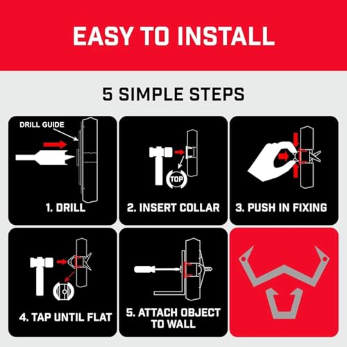 Image of Bullfix Drywall Hole Repair Kit 4 Pack - Wall Fixer, Holds 255lbs | Universal Anchors & Screws for Cavity Walls, Stud & Dot Dab, Dry Wall Repair Kits with Drill Bit & Guide