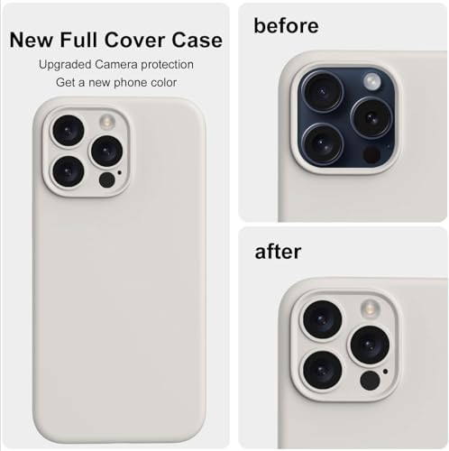 Image of DIZORO Compatible for iPhone 15 PRO Camera Protection Case 6.1, Slim Liquid Silicone 3 Layers Full Covered Soft Gel Rubber Phone Case Protective Cover - Stone Grey