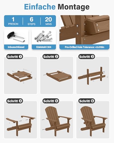 Adirondack Stuhl Outdoor mit Getränkehalter: Adirondack Chair Kunststoff HIPS Allwetter für Outdoor Stuhl - Adirondack Gartensessel Wetterfest für Garden/Balkon/Feuerstelle - Einfache Montage