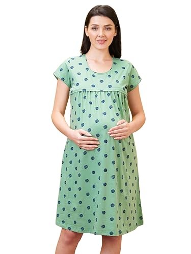 Image of AV2 Women's Cotton All Over Print Midi Maternity Feeding Nighty