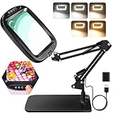 10X 30X Extra Large Magnifying Glass with Light and Stand,7-inch Lighted Magnifier,5 Color Modes Stepless Dimmable,Rectangle Hands-Free Magnifying Glass Desk Lamp for Reading Craft Hobby Close Work