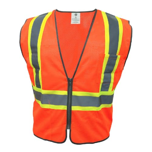 Consejos para Comprar Franjas Naranjas para comprar hoy. 47 GE Chaleco de Seguridad GV078, Alta Visibilidad ANSI Clase 2, Naranja Fluorescente con Franjas Reflectantes, Malla de Poliéster, Cierre de Cremallera, para Trabajo Industrial y...