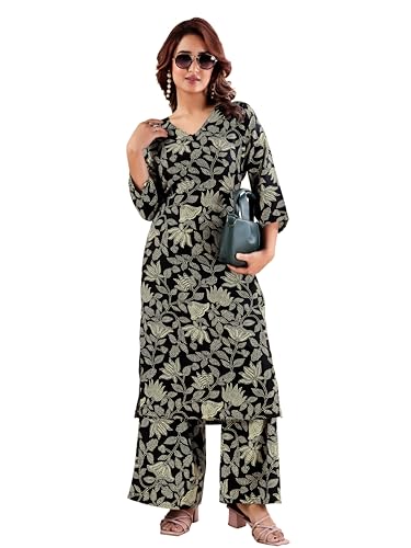 Image of MS VHCK ENTERPRISE Women's Rayon Straight Printed Kurta with Palazzo