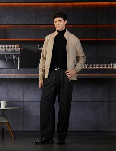 Image of Qube By Fort Collins Men's Lightweight Bomber Jacket with Fur Lining - Fleece-Lined Winter Jacket for Men | Full Zip Warm High Neck Jacket with Stand Collar & Zip Pockets for Winter Wear & Daily Use