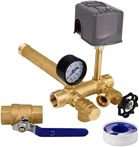 Upgrade Pressure Tank Tee Kit with 1" Brass Union Tank Tee, 40-60psi Water Pump Pressure Switch, 100 Psi Pressure Gauge to Fit Most Water Well Pressure Tank With Diameters Up to 16"