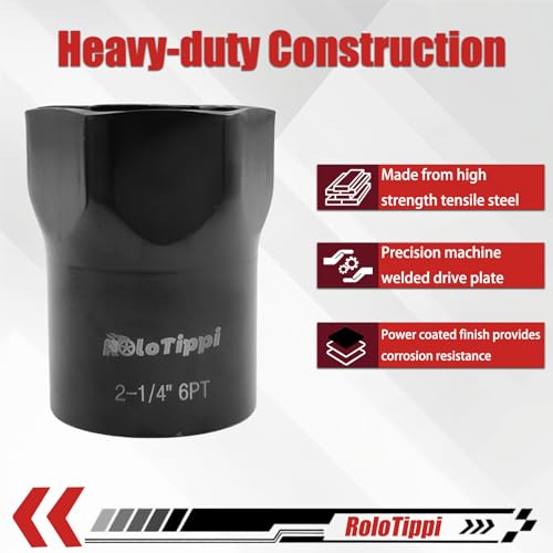 Image of 2-1 /4-Inch 6 Point Wheel Bearing Locknut Socket, 3 /4-Inch Drive, for Axle Nut Socket, Remove and Install Wheel Bearing Nuts, Carbon Steel, Powder-Coated (2-1 /4 inch 6PT, 3 /4 inch Drive)