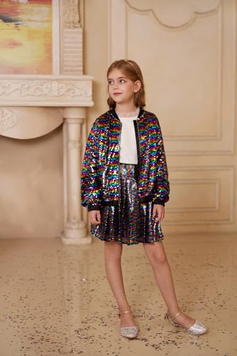 Image of GRACE KARIN Girls Sequin Jacket Kids Bomber Zip Outwear Sparkle Fall Top Cardigan Dress Coat Size 5-14