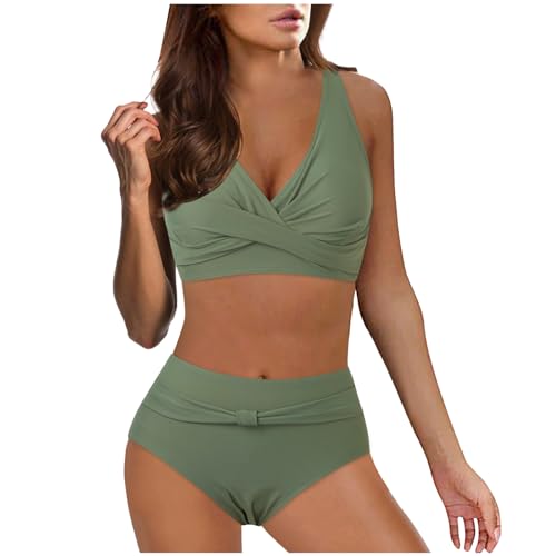 Ashleyzj Bikini Damen Set Zweiteiliger Sexy Badeanzug V Ausschnitt überkreuztes Bauchweg Bademode Blumenmuster Bikinis High Waist Bademoden Bauchkontrolle Bikini Sets Swimwear Badebekleidung