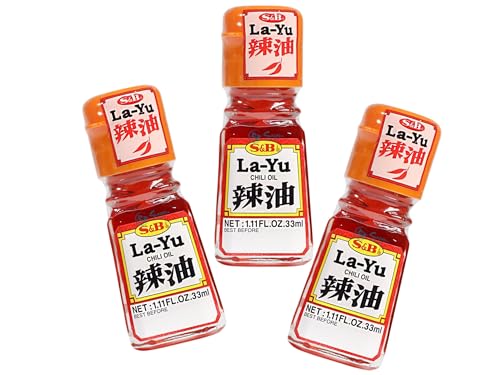 S&B LA-YU - Aceite de chile chino con aceite de sésamo, paquete de tres unidades, 99 ml