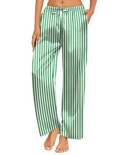 Image of Ekouaer Womens Silk Satin Pajama Lounge Pants Sleep Pj Bottoms with Pockets