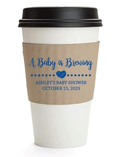 Personalized Baby Shower “A Baby is Brewing” for Coffee or Hot Chocolate Cup Sleeves, Kraft Paper Cup Sleeves, Eco-Friendly Disposable Corrugated Hot Drink Holders for 12-20oz Cups -  Factory21store
