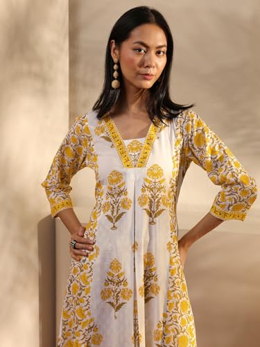 Image of Libas Printed Cotton A Line Kurta With Trouser and Dupatta | daily wear suit