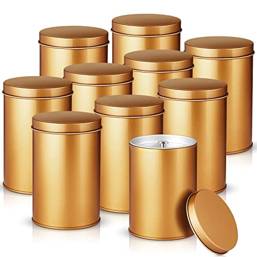 Rtteri 20 Pcs Tea Tin Canister with Airtight Double Lids 12 oz Metal Tea Storage Containers Tin Can Loose Leaf Tea Organizer Tea Bag Container Tin Can Box for Coffee Herbs Spices Kitchen (Bronze Gold)