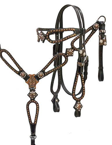Raj International Western Premium Leather Hand Carved Tooled Trail Horse Saddles Equestrian Tack Set Headstall Breast Collar Reins Size Full/Cob M221 (Cob) #TOP12