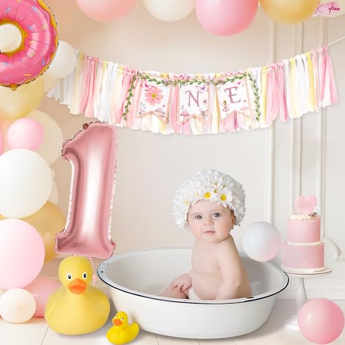 Image of Kriyokiaa Highchair Banner 1st Birthday Girl Floral and Butterfly Fairy Theme First Birthday Party Decoration for Photo Background