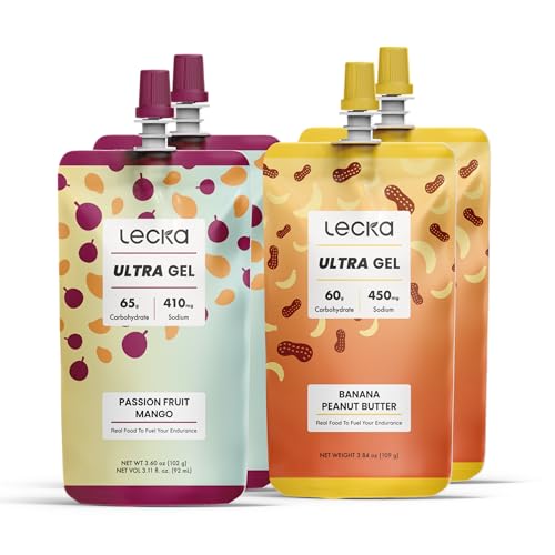 Image of Lecka Ultra Gel - 65g Carbs per Pouch - High-Carb Real Fruit Running Fuel, Resealable Spout, No Maltodextrin, Vegan - Ultra Endurance (Variety Pack)