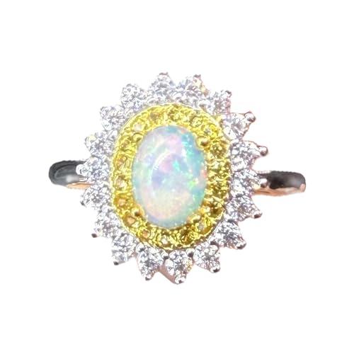 Bague en opale naturelle et argent 925 avec halo étincelant