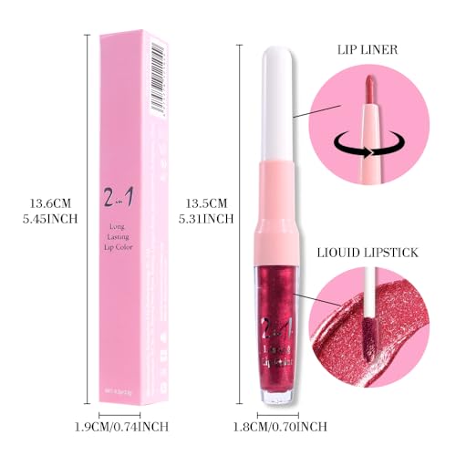 Image of evpct Burgundy Plum Red Metallic Glitter Lip Liner and Lipstick Combo Lip Gloss Stain Set Makeup for Women Long Lasting Waterproof 24, Non Stick Cup Metal Shine Shimmer Iridescent Liquid Lipstick 23