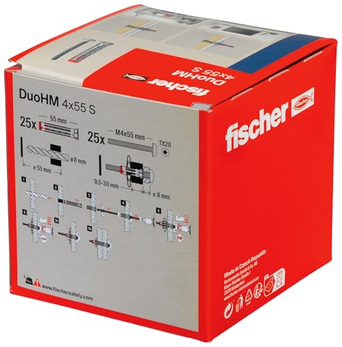 Miniatura 3 de Fischer Tacos Duohm 4 X 55 S Tx Para Cavidades Con Tornillo Métrico Y Accionamiento Tx Para Fijar Soportes De Tv, Lámparas, Estantes De Pared, Etc., En Materiales De Construcción De Paneles, 25
