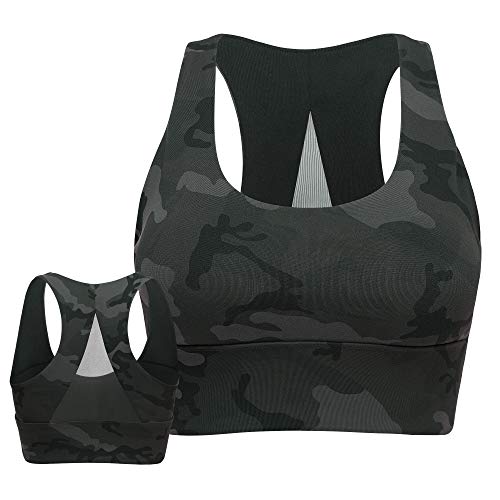 Long Sports Bra High Impact Longline Crop Mesh Back With Padded Support For Workout Yoga Black Camo #TOP3