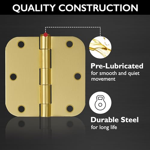 Design House Interior Door Hinges, 3.5 in. x 3.5 in., Rounded, 5/8-in. Radius, Steel, Pre-Lubricated, Satin Brass, 12-Pack, 189795 by Design House - Image 4
