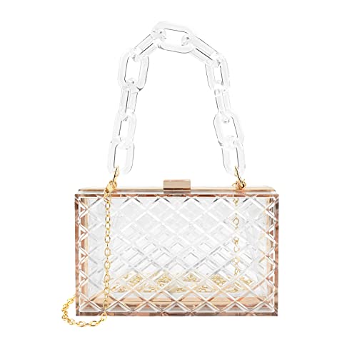 Linkidea Clear Purse Acrylic Box, Women Evening Clutch Bag, Transparent Stadium Approved Crossbody Shoulder Handle Handbag Fits Party, School Prom & Concerts