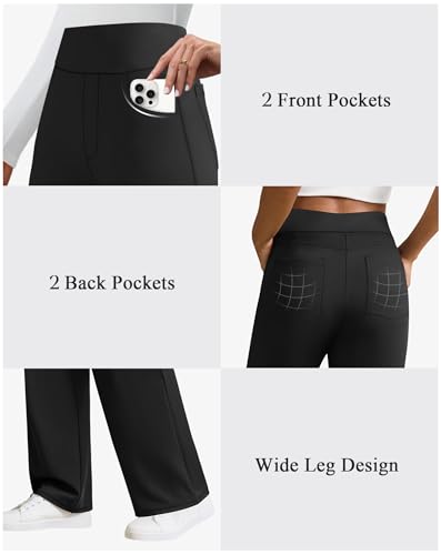 keriffe Womens Wide Leg Yoga Pants with 4 Pockets High Waist Stretchy Loose Dress Work Casual Sweatpants4
