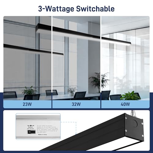 hykolity 4FT LED Architectural Suspended Linear Channel Light Linkable, 23/32/40W 3000K/4000K/5000K CCT Selectable, 0-10V Dim Office Lighting Fixture for Commercial Places, 4600lm, ETL, 4 Pack - Black by hykolity - Image 3