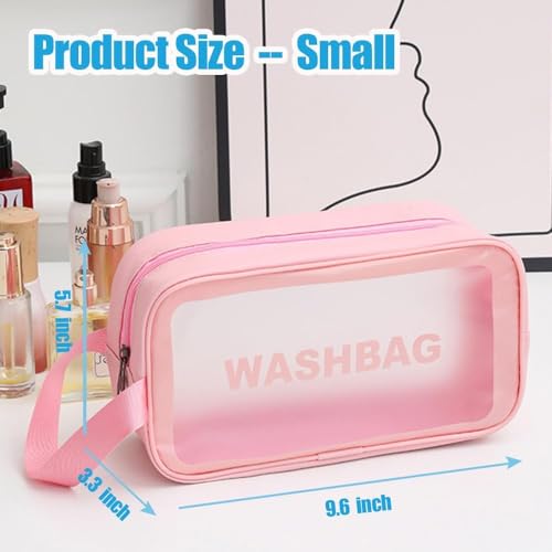 Image of KUKLAR Wash Bag Pouch for Travel Kit Toiletry Bag Cosmetic Bag Make Up Box for Brushes, Accessories with Handle, Large Capacity Translucent Waterproof Travel Storage Small Size 25X16X10 (Pink)