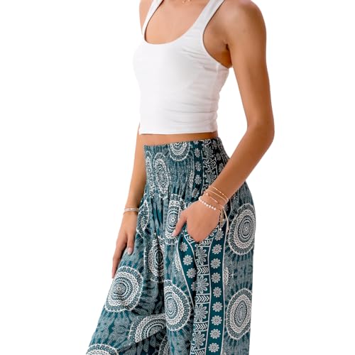 Image of Lotus and Luna Women's Harem Pants Thai Pants for Beach & Lounge High Waisted Flowy Boho Pants Genie Pants Yoga Pants