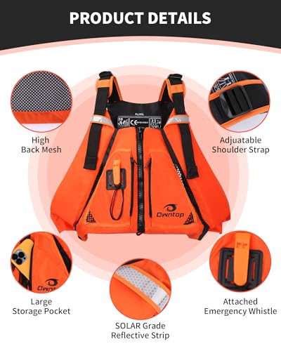 Owntop Swim Vest for Adult, Paddle Sports Swim Jackets with Adjustable Safety Strap, Premium Buoyancy Men Women Float Swim Vests for Kayaking Surfing Boating (Orange, M/L) - image 3