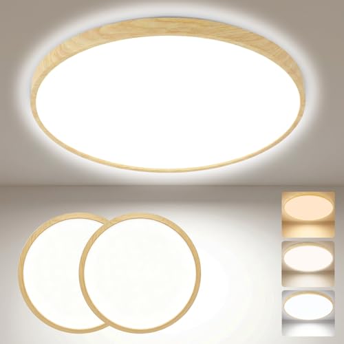 Image of 40CM LED Ceiling Light 32W 4000LM 3Color Temperature IP54 Wood Grain 2Pack