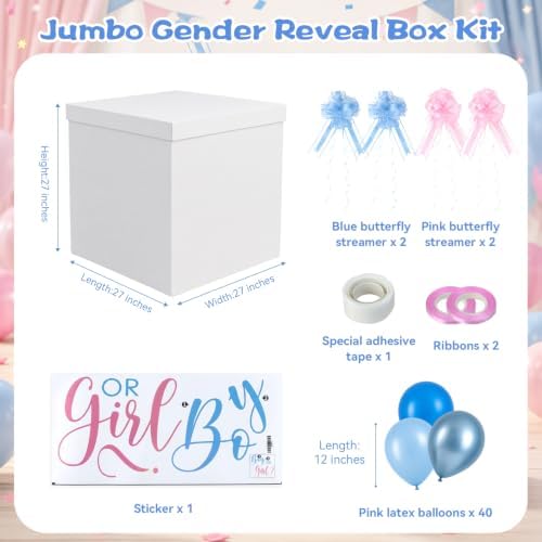 27" Jumbo Gender Reveal Box Kit, Extra Large Gift (Sticker Style 2 - Boy) — 사진 2