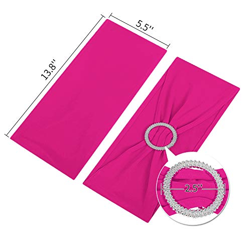 Peomeise 25pcs Fuchsia Spandex Chair Sashes with Buckle Slider for Wedding, Party Decoration