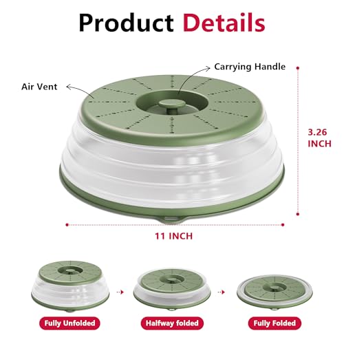 Image of WVM Microwave Splatter Cover Vented for Food with Hook Hole, Splatter Guard & Colander Kitchen Gadget for Food, Meal Prep, Green