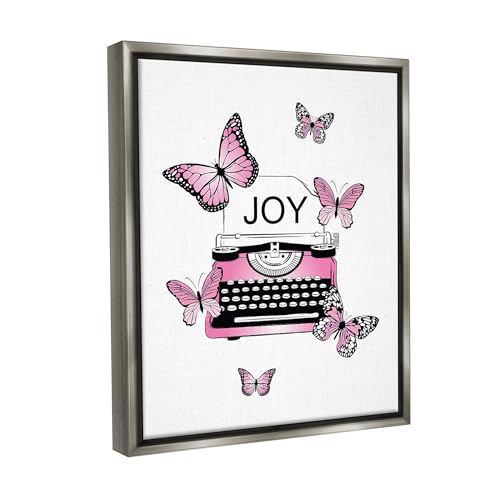 Image of Stupell Industries 'Typewriter with Joy'| Floating Frame Canvas Art | Stupell Industries | Gray, 25 x 31 Inches, Easy to Hang and Sturdy, Made in USA, by Martina Pavlova