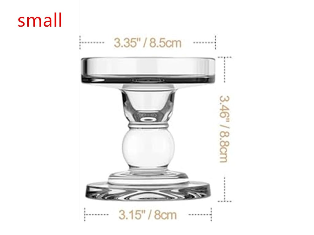 2Pcs Glass Candle Holders,Crystal Glass Candle Holder,Clear Pillar Taper Candlestick for Wedding, Party, Holiday Decoration (Small)