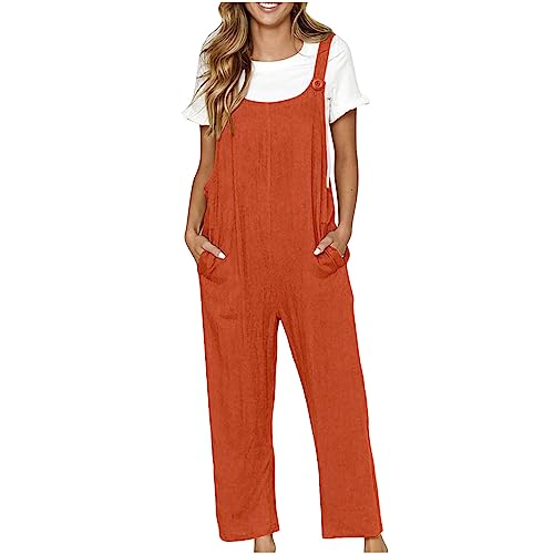 Generic Dungarees for Women Casual Straps Overalls Ladies Loose Sleeveless Botton Suspender Jumpsuit with Pockets Women Vintage Solid Long Playsuits Baggy One Piece Rompers